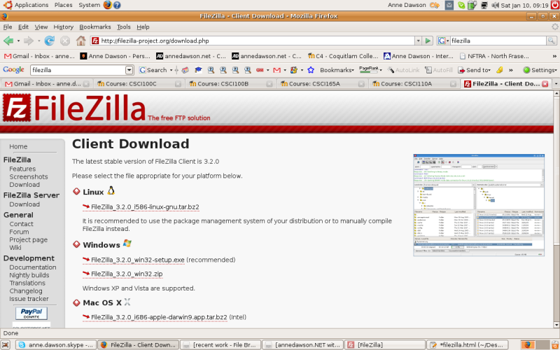 FileZilla download screen