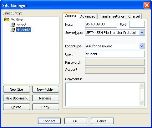 FileZilla Site Manager