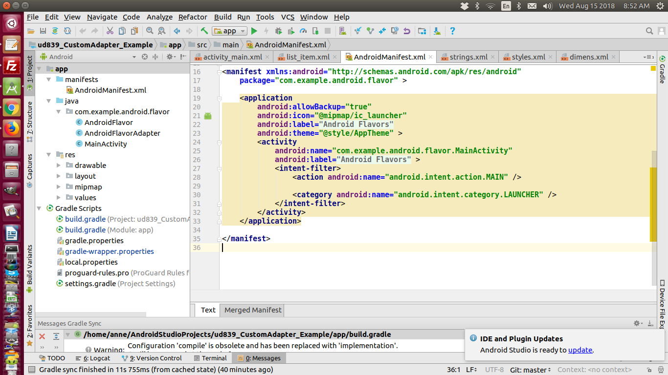 Contents of AndroidManifest.xml