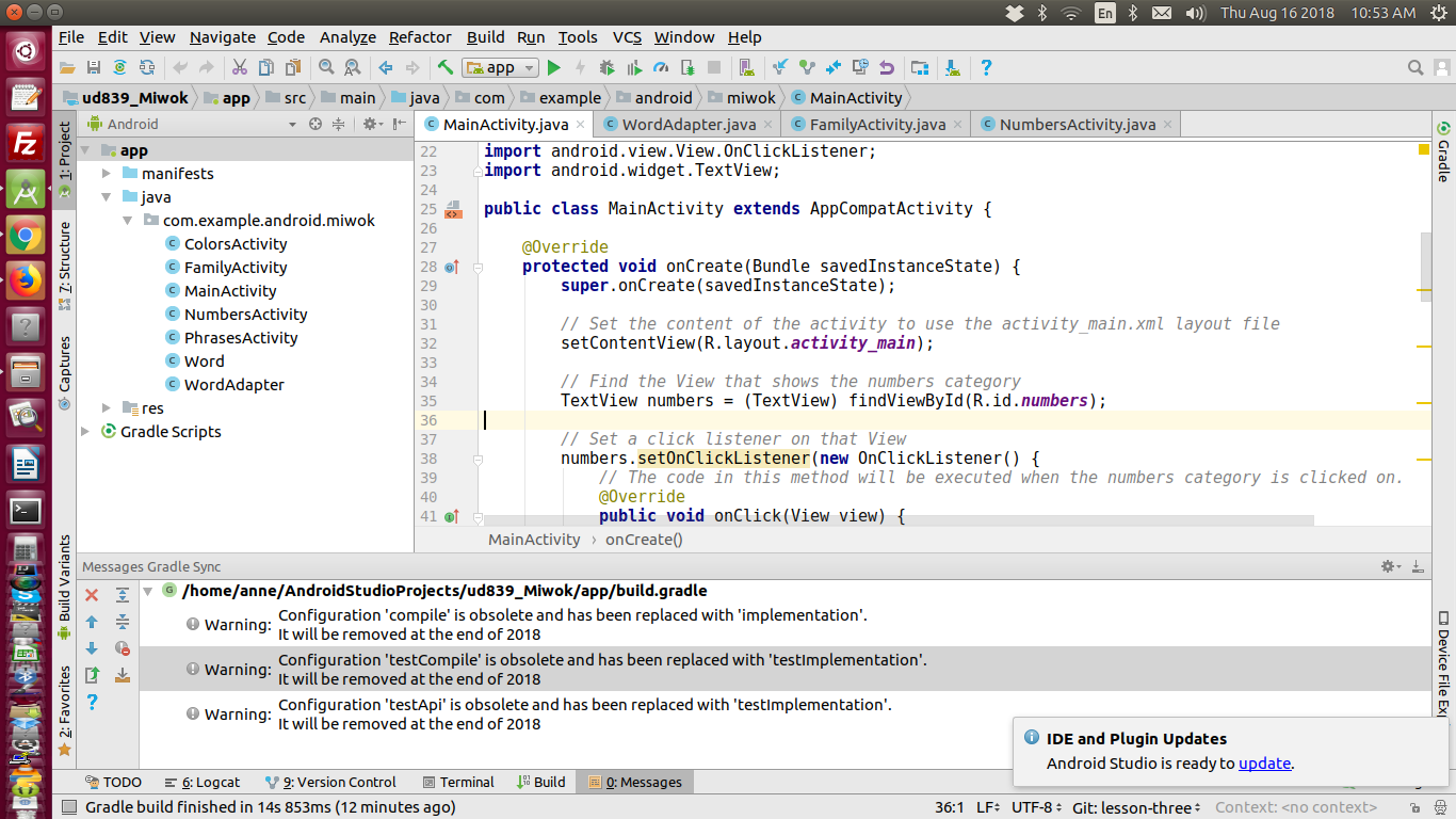 Android Studio screen for git branches