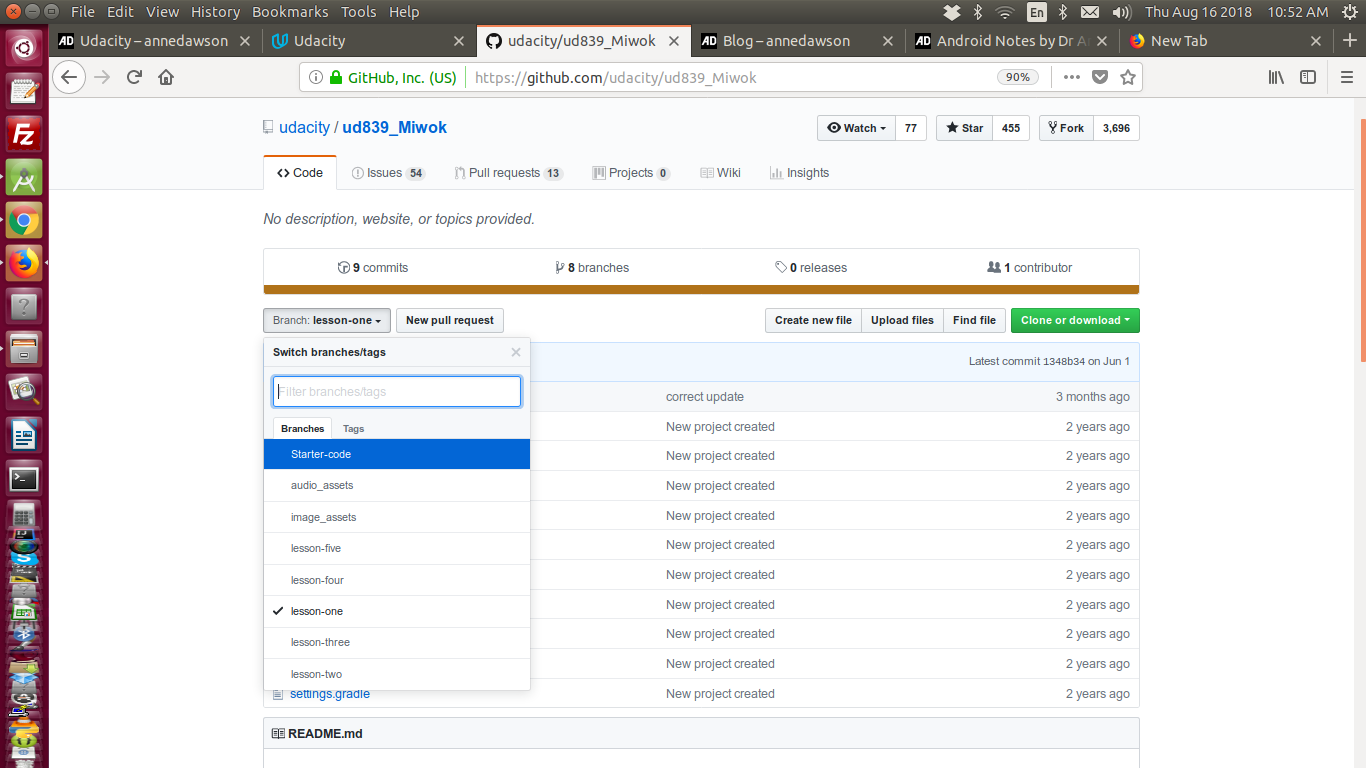 GitHub screen for git branches